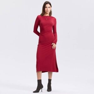 NWT Women's Long Sleeve Twisted Midi Bodycon Dress - A New Day™ Rhubarb Red XS